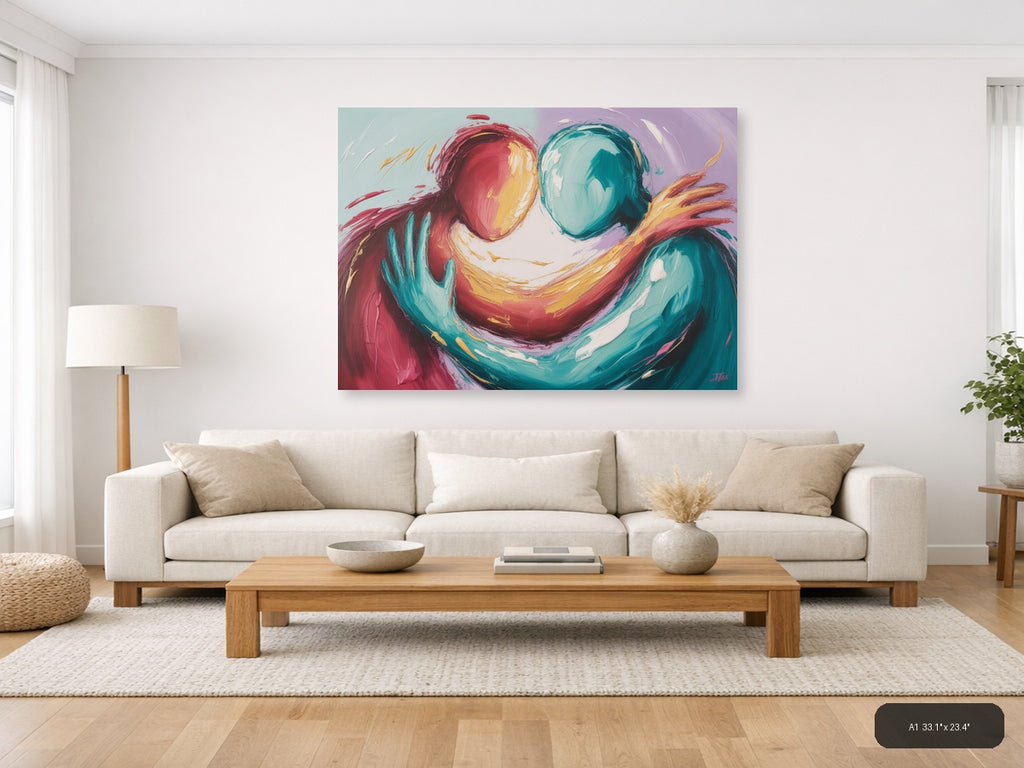 Abstract Colorful Figures Embracing Modern Wall Art — A1 / Living Room