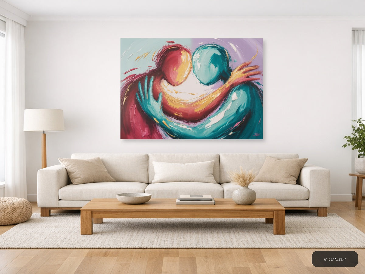 Abstract Colorful Figures Embracing Modern Wall Art — A1 / Living Room