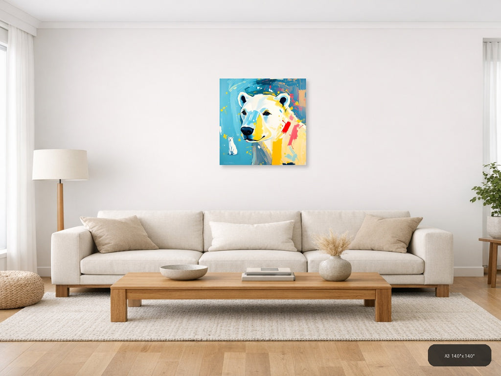 Abstract Polar Bear Portrait Vibrant Colorful Wall Art — A3 / Living Room