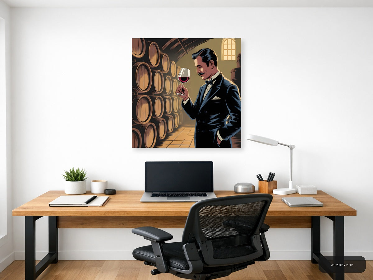 Vintage Wine Connoisseur in Cellar Wall Art — A1 / Office
