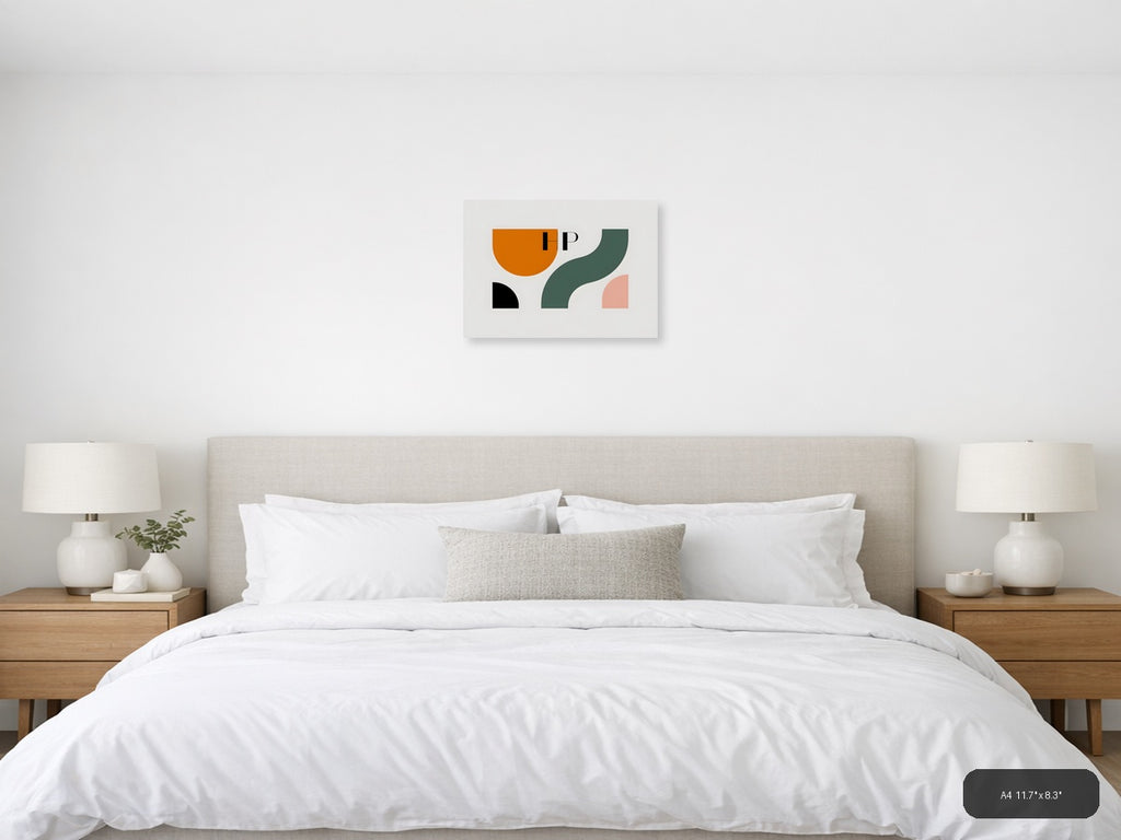 Minimalist Abstract Shapes in Orange, Teal & Pink Wall Art — A4 / Bedroom