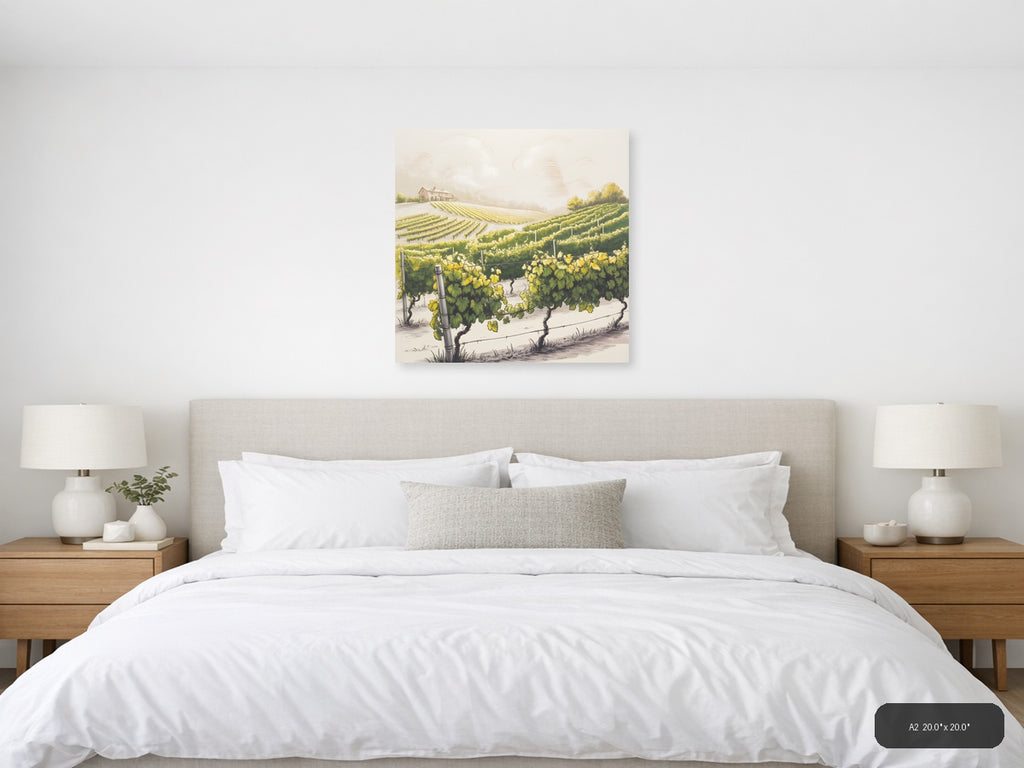 Tuscan Vineyard Landscape Line Art Wall Art — A2 / Bedroom