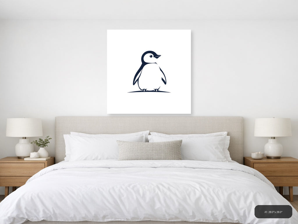 Minimalist Penguin Illustration Navy Blue Wall Art — A1 / Bedroom