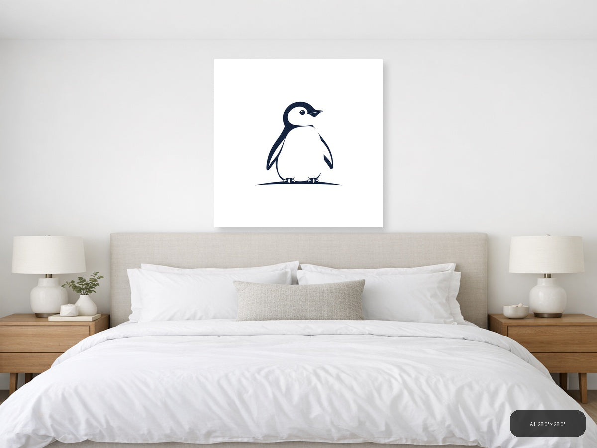 Minimalist Penguin Illustration Navy Blue Wall Art — A1 / Bedroom