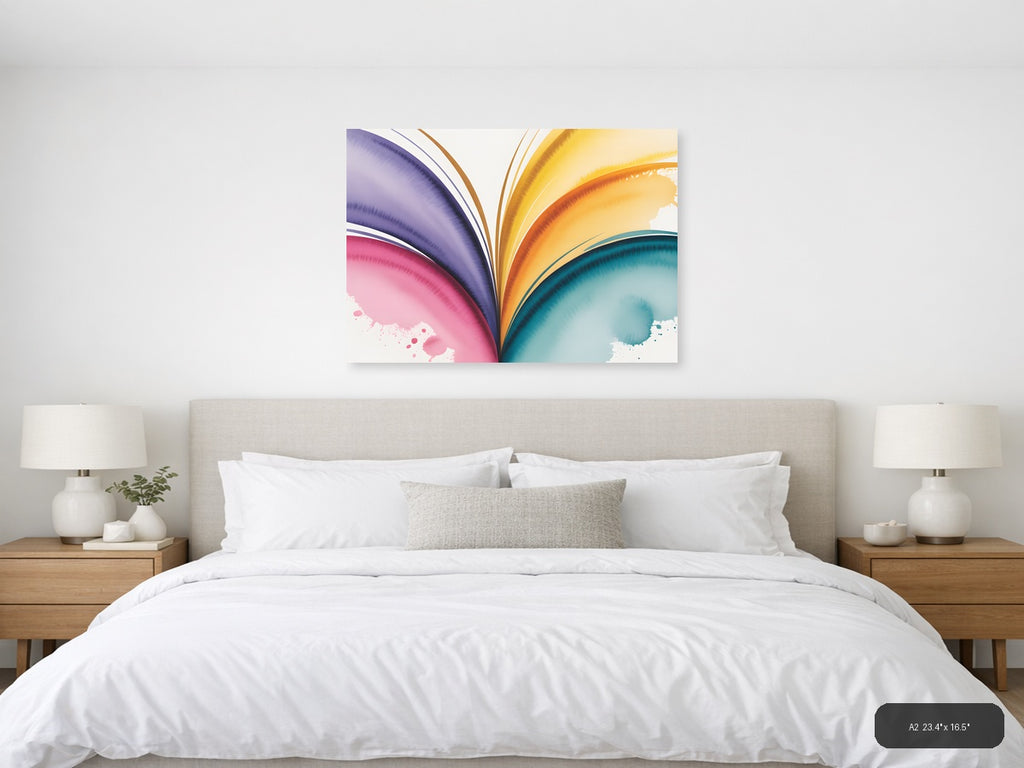 Colorful Rainbow Wave Watercolor Abstract Wall Art — A2 / Bedroom