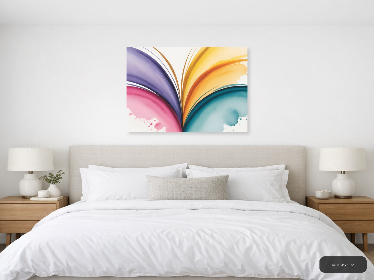 Colorful Rainbow Wave Watercolor Abstract Wall Art — A2 / Bedroom