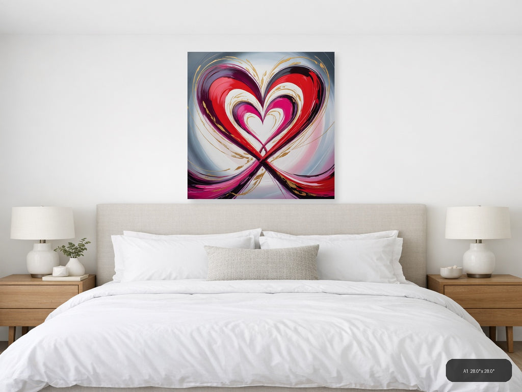 Abstract Nested Heart Swirl Red Pink Gold Wall Art — A1 / Bedroom