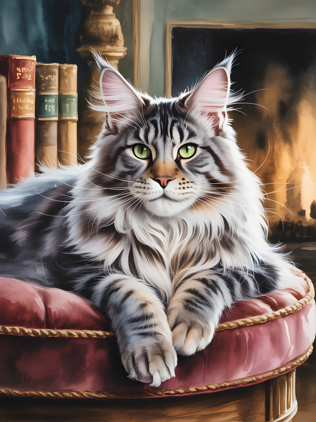 Majestic Tabby Cat Portrait Watercolor Wall Art