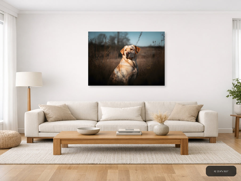 Golden Labrador in Field at Sunset - Photography Wall Art — A2 / Living Room