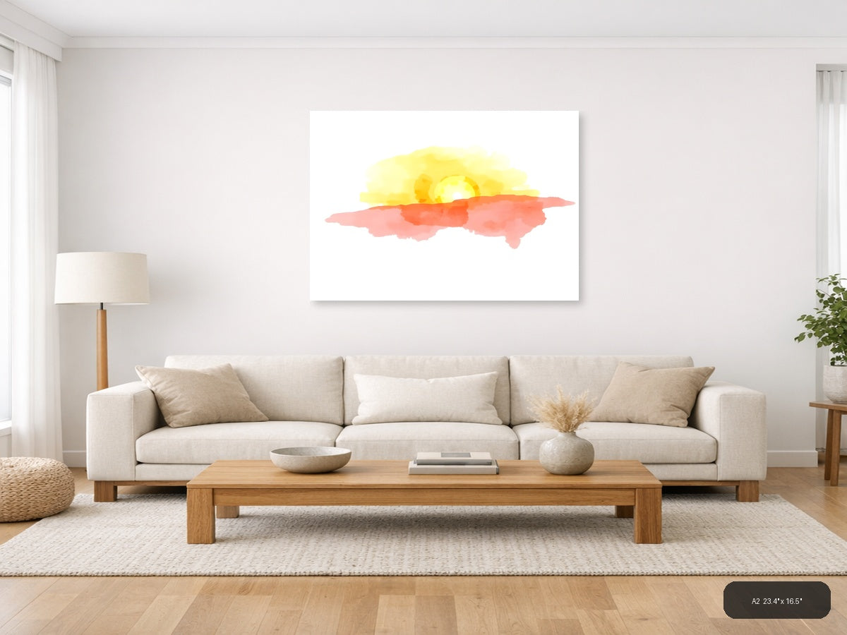 Sunrise Desert Landscape Watercolor Wall Art — A2 / Living Room