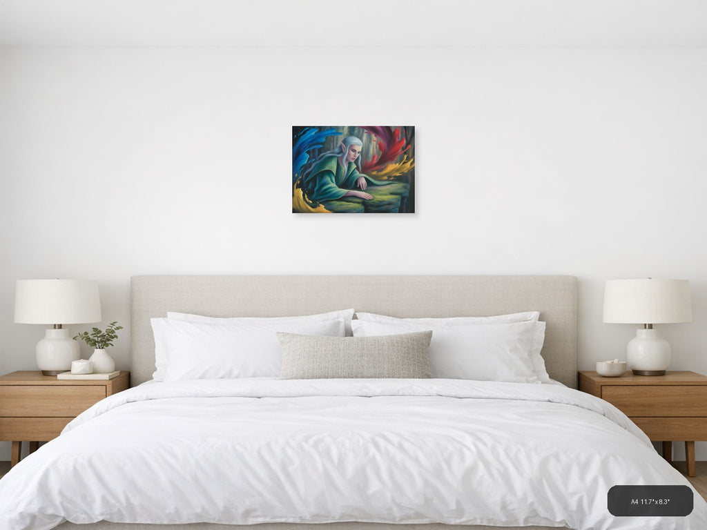 Ethereal Elf with Flowing Robes Abstract Wall Art — A4 / Bedroom