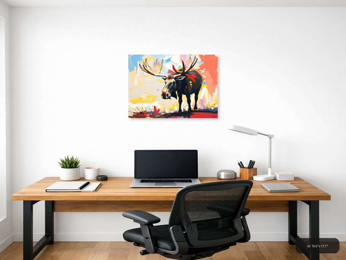 Abstract Moose with Antlers - Modern Colorful Wall Art — A3 / Office