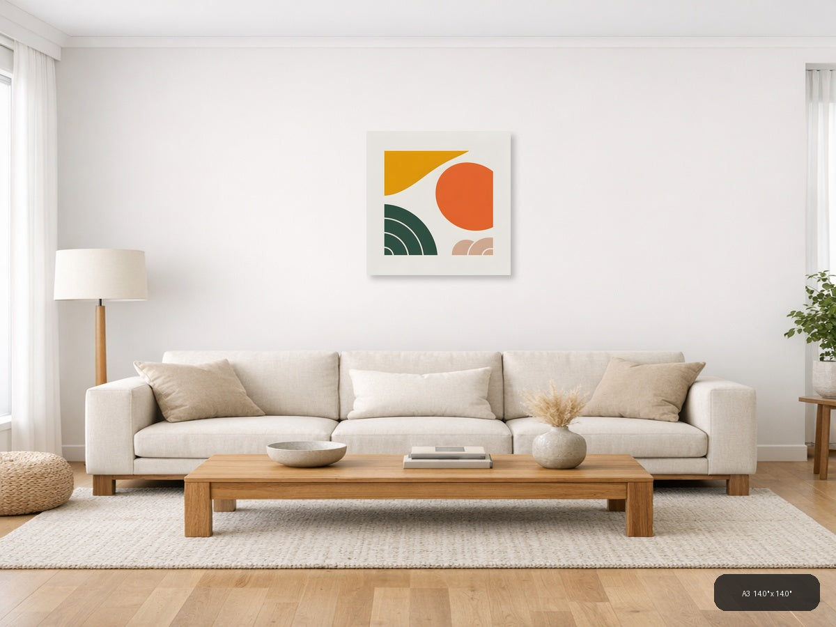 Minimalist Geometric Shapes Orange Green Gold Wall Art — A3 / Living Room