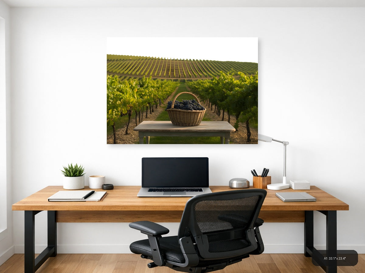 Vineyard Harvest Basket Minimalist Landscape Wall Art — A1 / Office