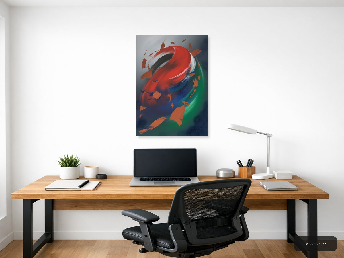 Abstract Swirling Globe Red Blue Green Wall Art — A1 / Office
