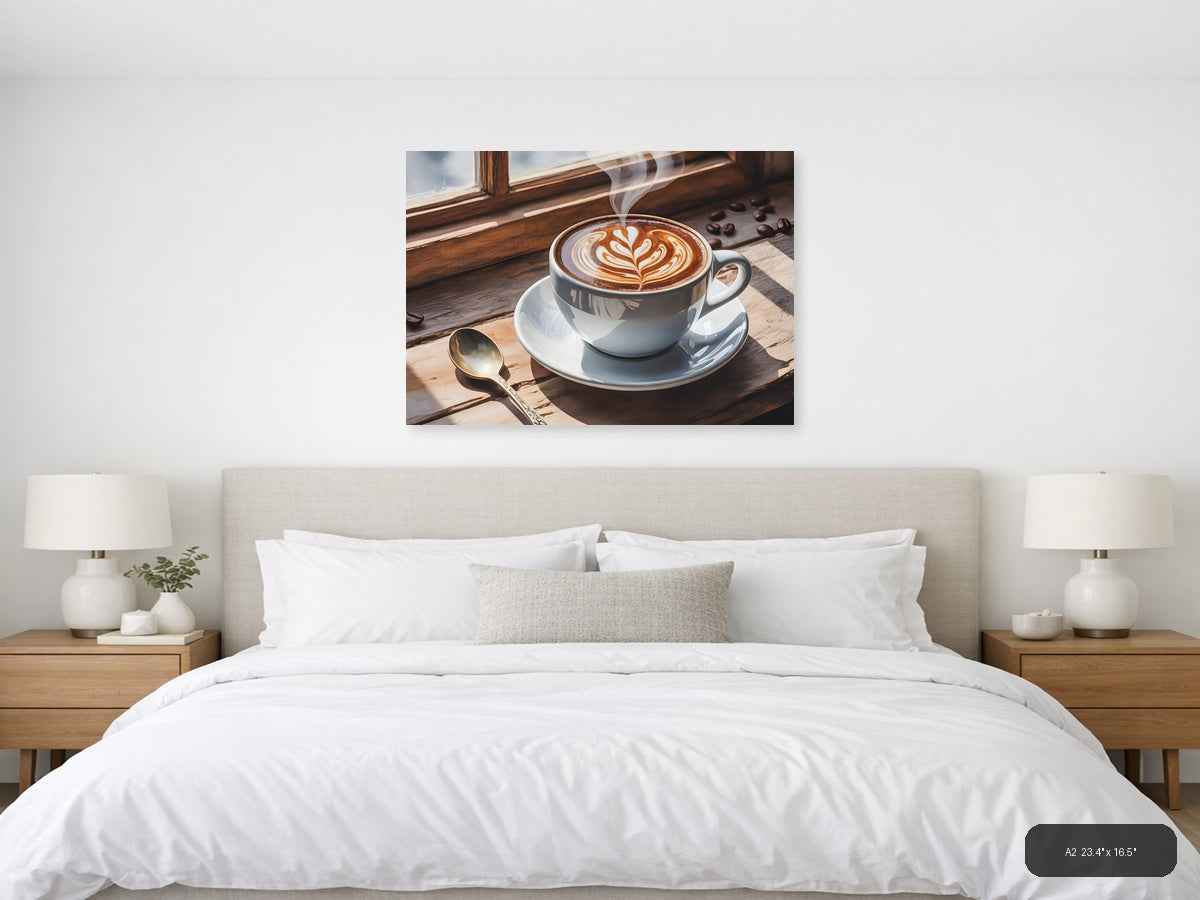 Latte Art Coffee Cup Window Watercolor Wall Art — A2 / Bedroom