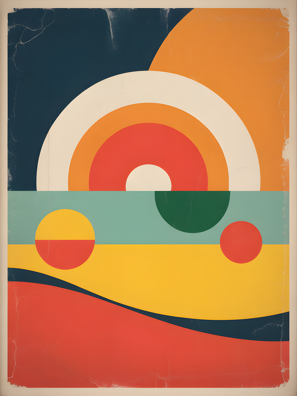 Vintage Retro Sunset Landscape Abstract Wall Art