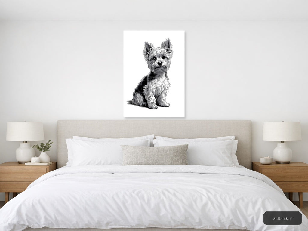 Fluffy Terrier Dog Portrait Minimalist Wall Art — A1 / Bedroom