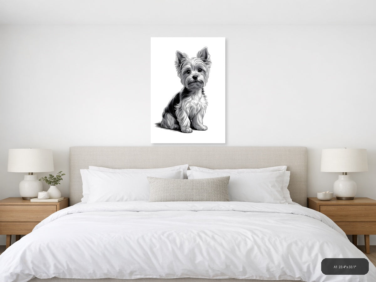 Fluffy Terrier Dog Portrait Minimalist Wall Art — A1 / Bedroom