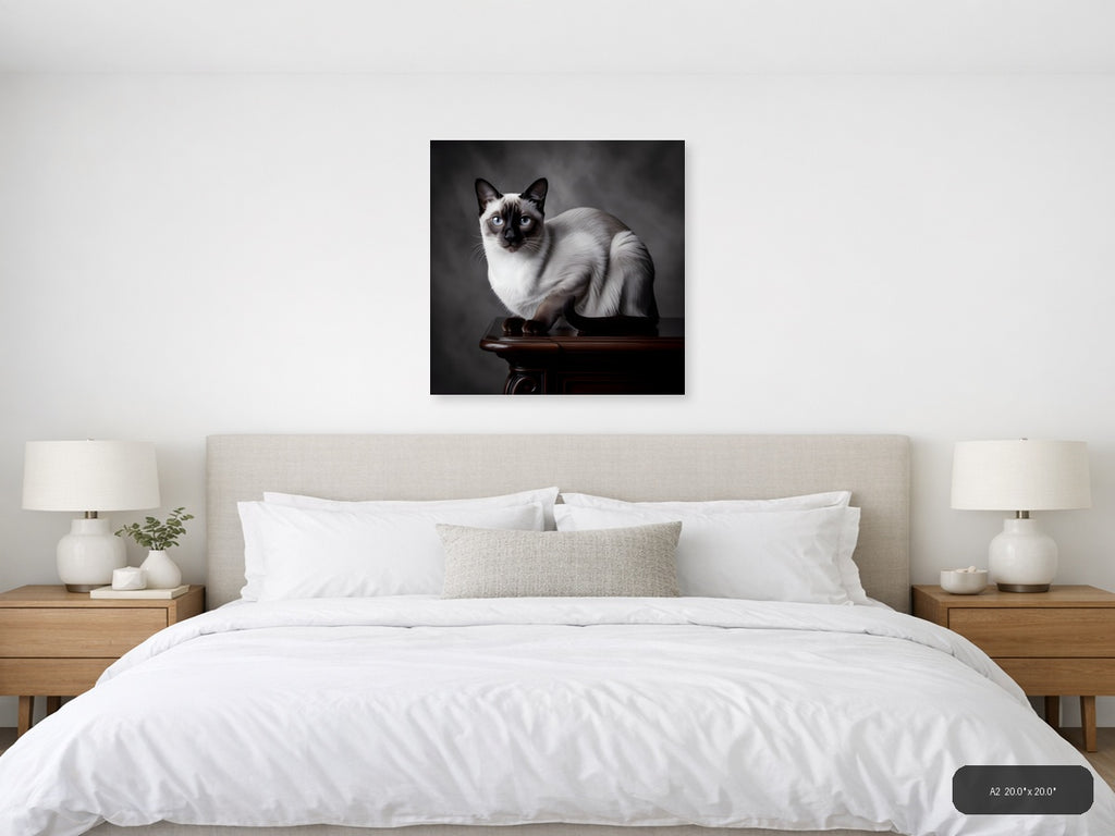 Siamese Cat Portrait with Blue Eyes Photography Wall Art — A2 / Bedroom