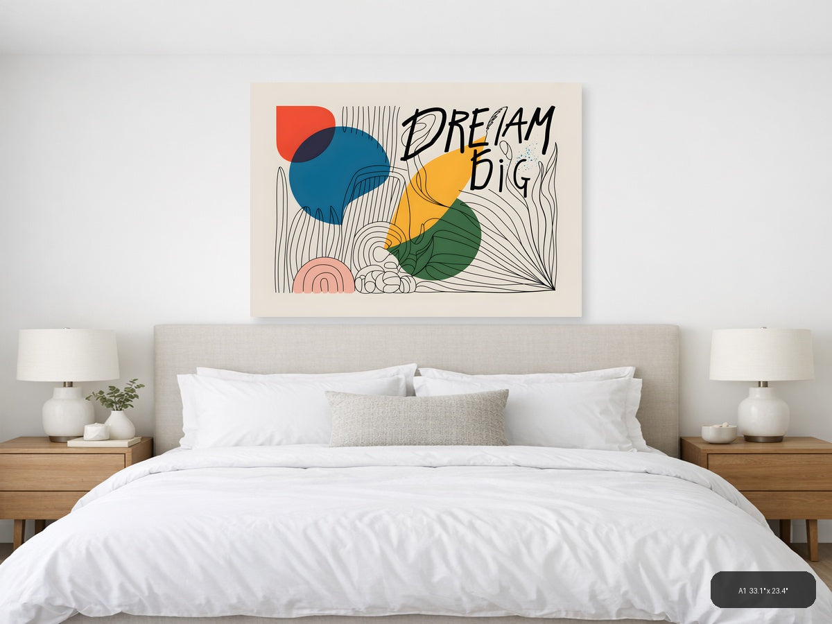 Dream Big Line Art with Colorful Geometric Shapes Wall Art — A1 / Bedroom
