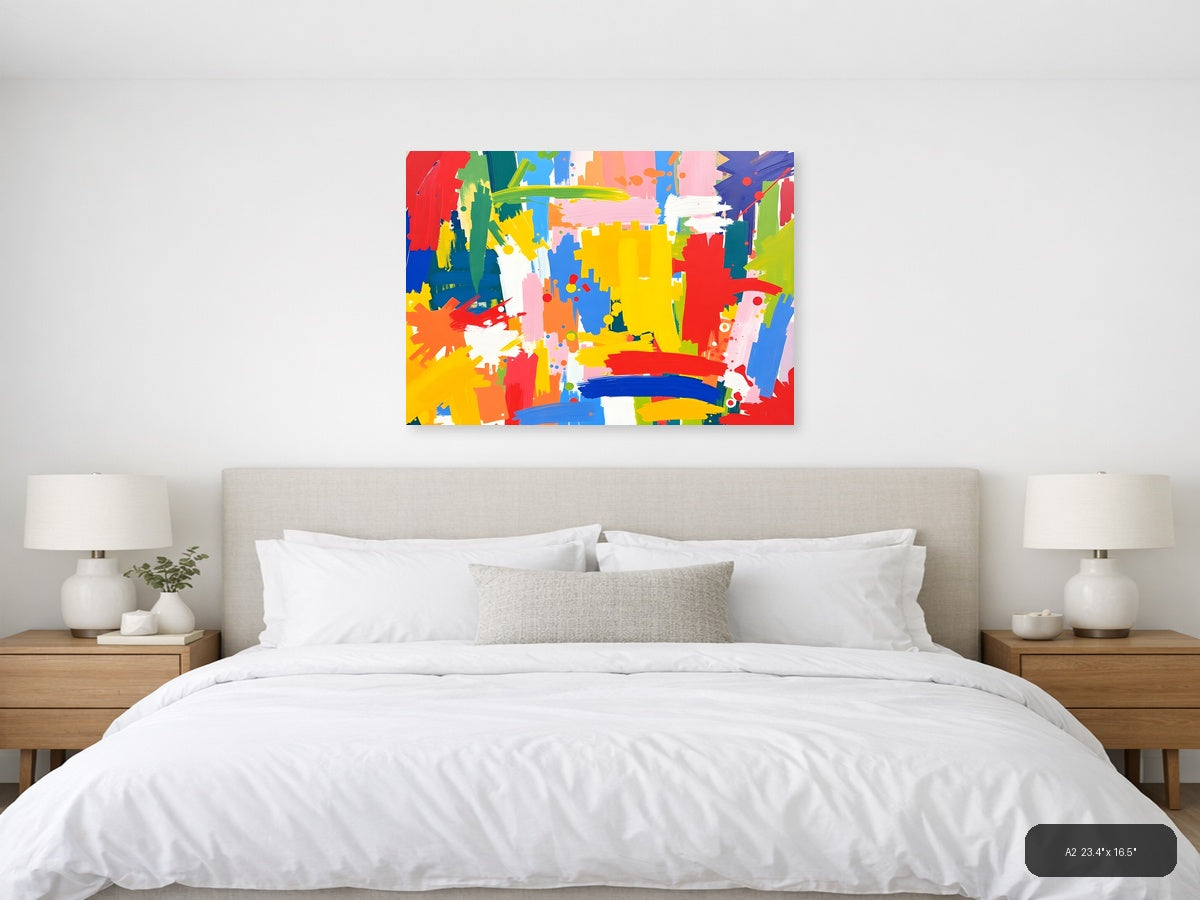 Vibrant Abstract Splatter Colorful Brushstrokes Wall Art — A2 / Bedroom