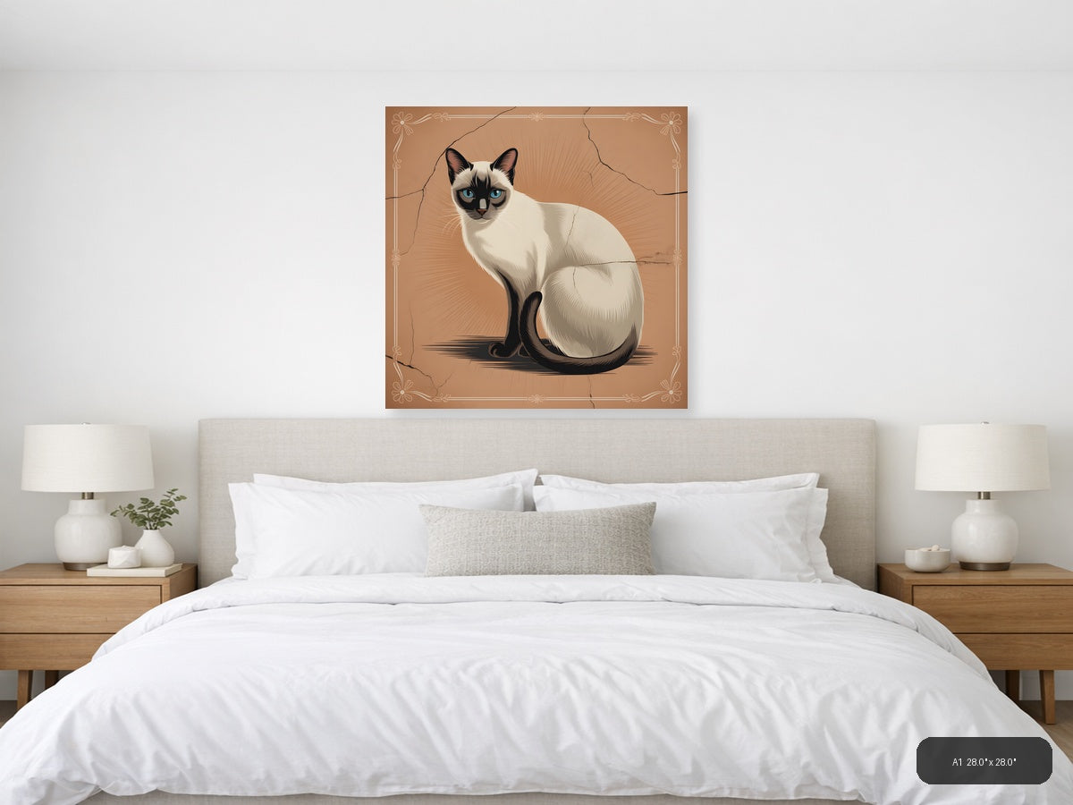 Siamese Cat with Blue Eyes Vintage Square Wall Art — A1 / Bedroom