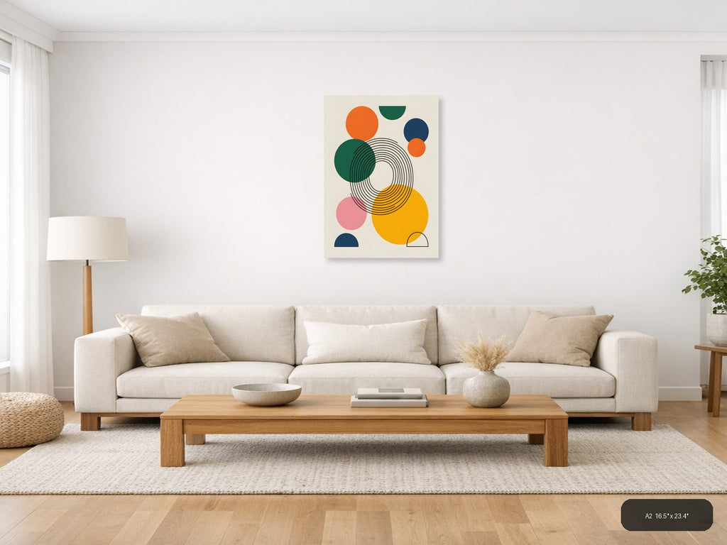 Abstract Geometric Circles Line Art Modern Wall Art — A2 / Living Room
