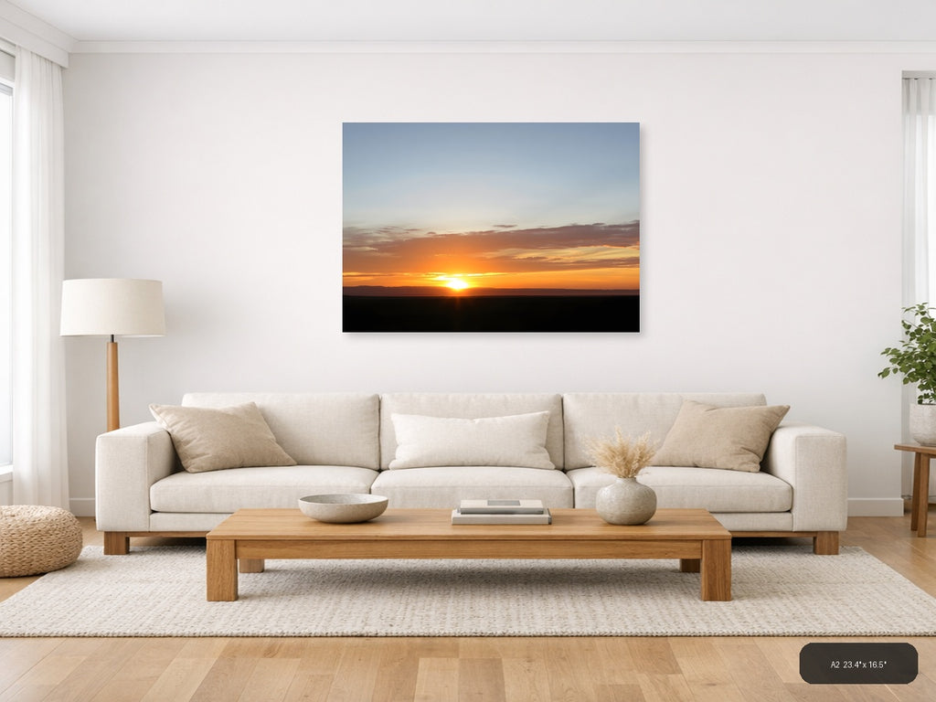 Minimalist Golden Sunset Over Horizon Wall Art — A2 / Living Room