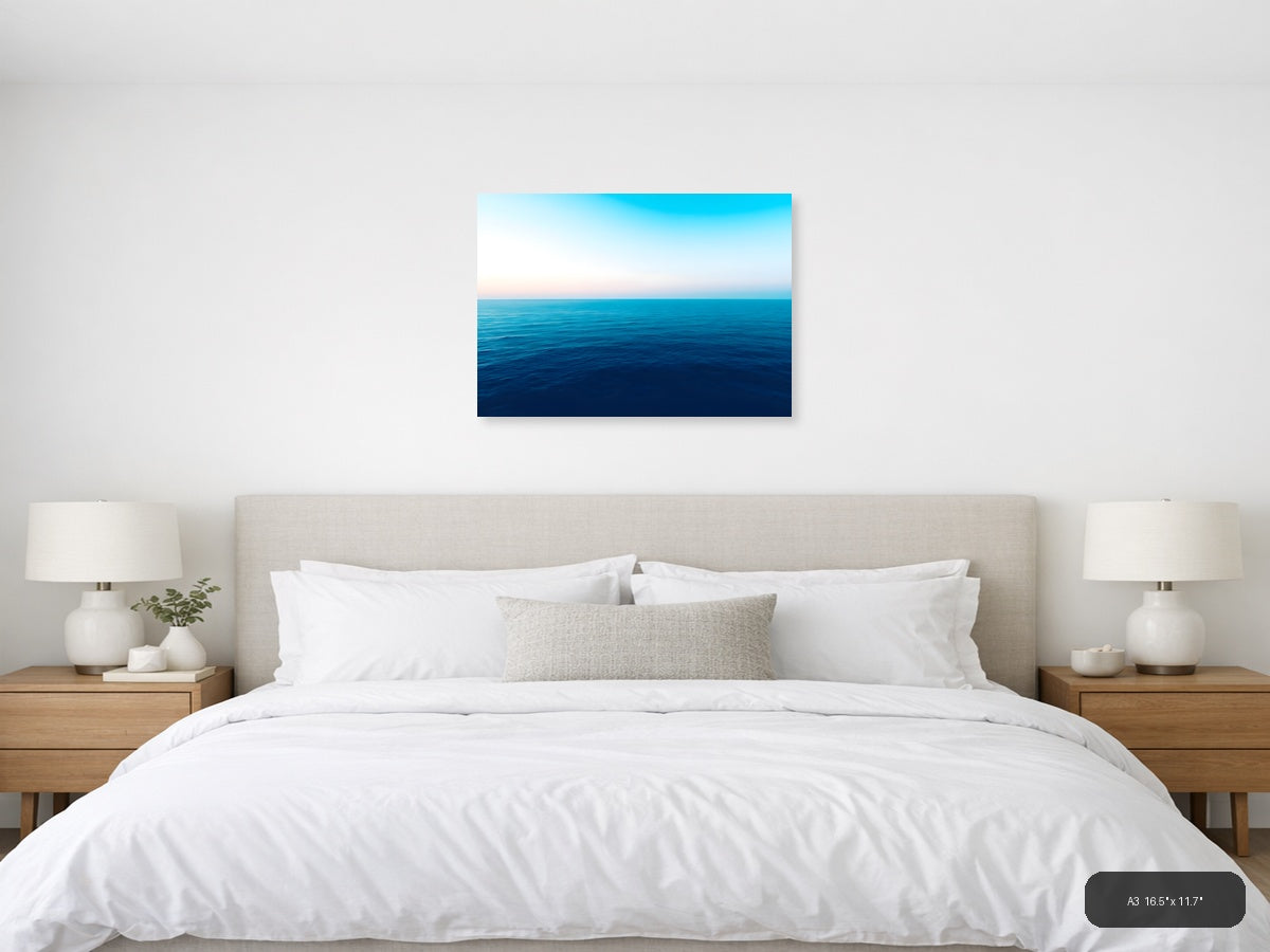 Minimalist Ocean Horizon Blue Water Wall Art — A3 / Bedroom
