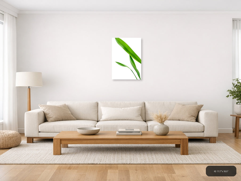 Minimalist Green Leaves Portrait Wall Art — A3 / Living Room