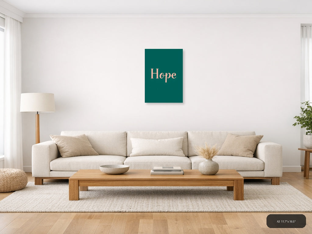 Hope Minimalist Typography Teal Wall Art Print — A3 / Living Room