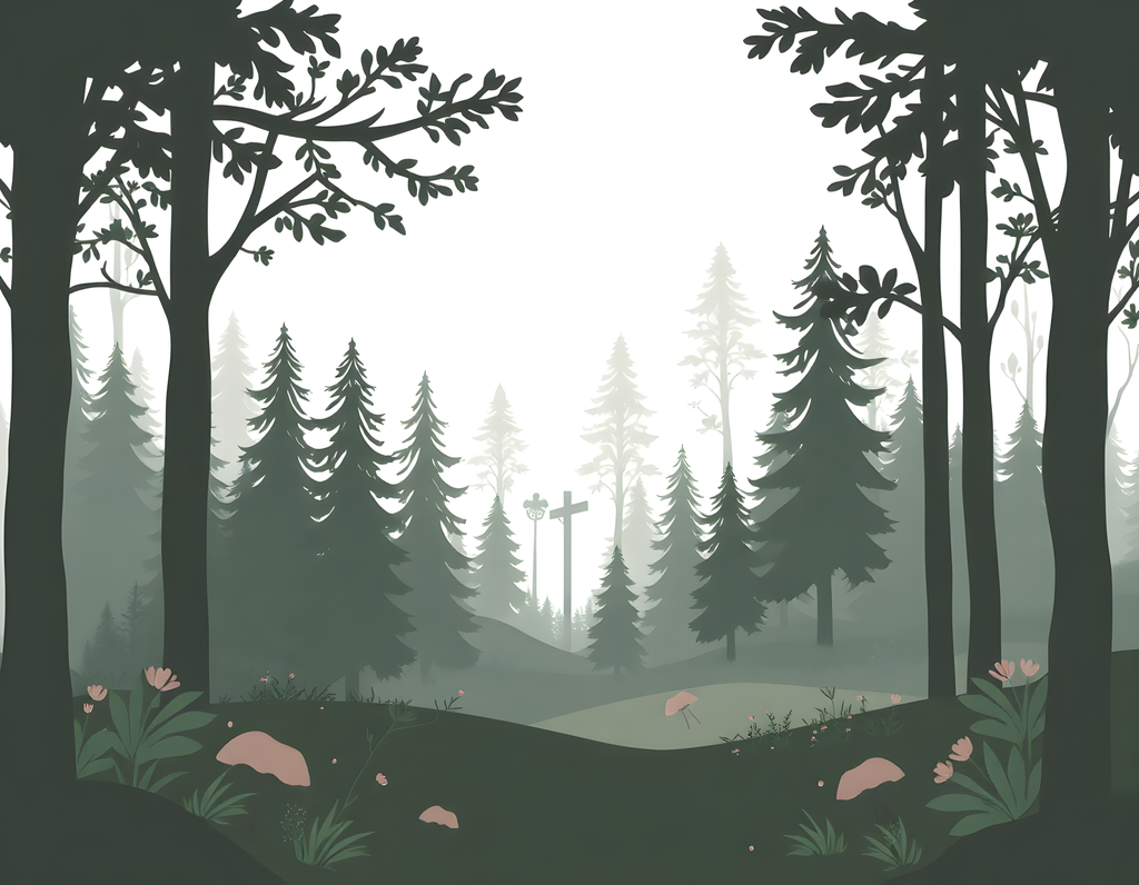 Misty Forest Cross Minimalist Landscape Wall Art