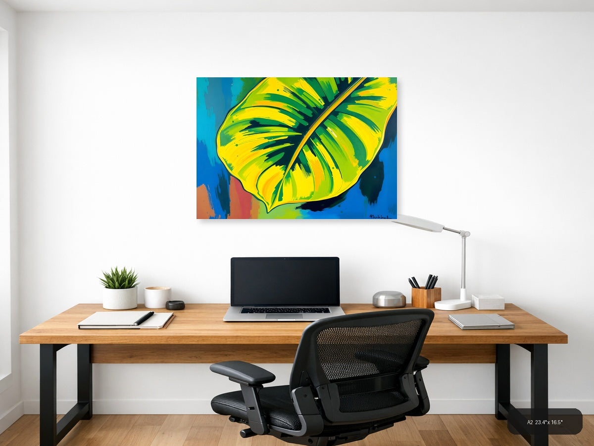 Abstract Tropical Banana Leaves Yellow Green Wall Art — A2 / Office