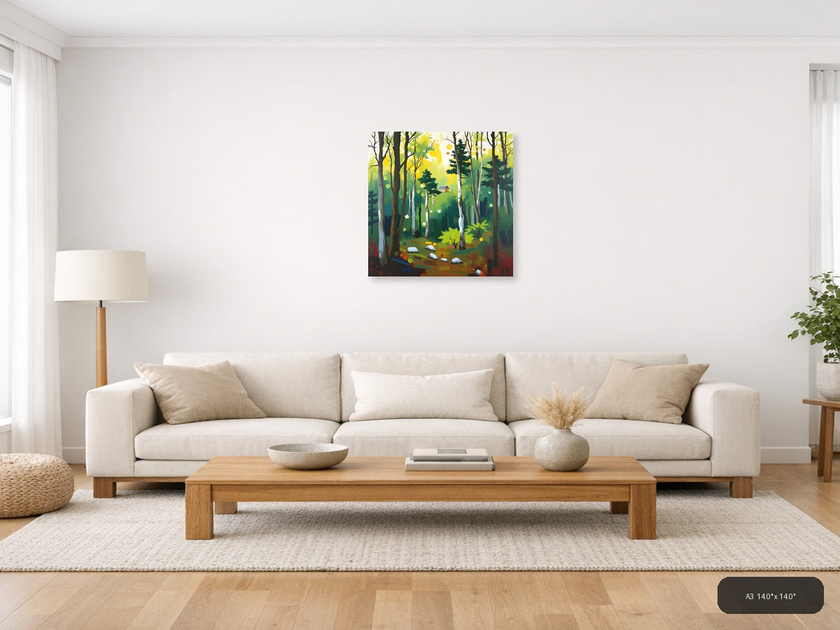 Forest Cabin Abstract Landscape Wall Art — A3 / Living Room