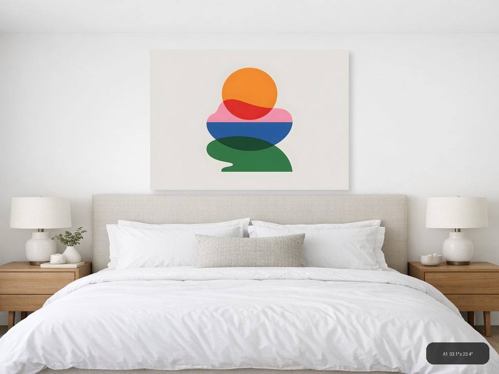 Minimalist Stacked Shapes Orange Red Blue Green Wall Art — A1 / Bedroom