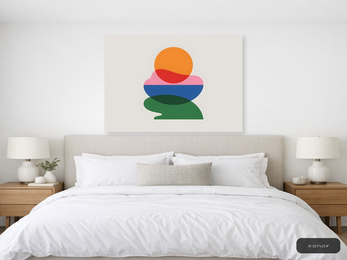Minimalist Stacked Shapes Orange Red Blue Green Wall Art — A1 / Bedroom