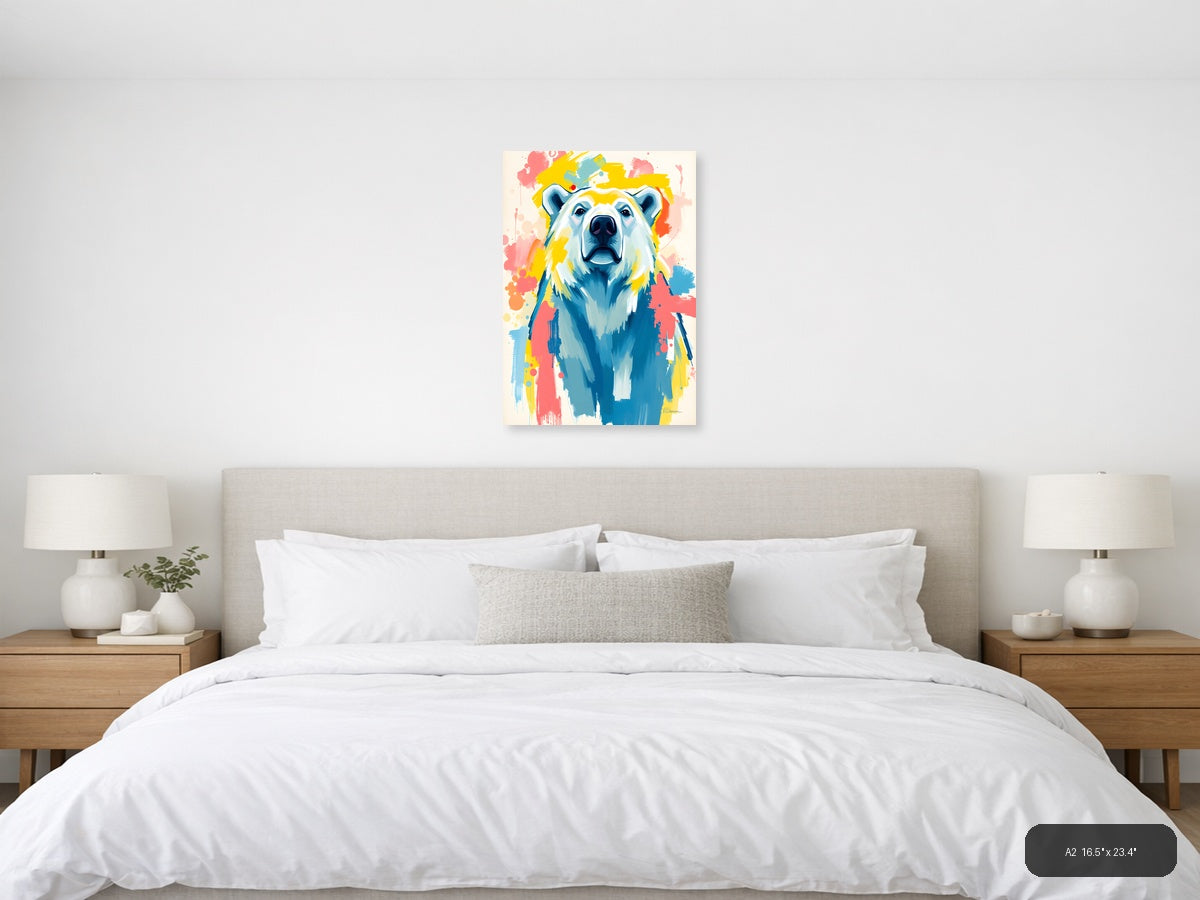 Abstract Polar Bear Portrait Colorful Splatter Wall Art — A2 / Bedroom