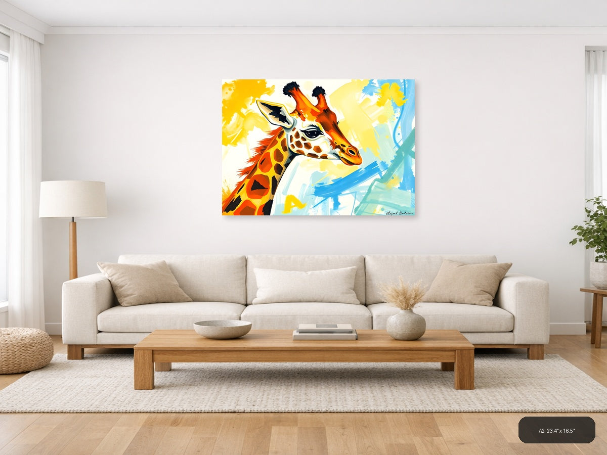 Colorful Abstract Giraffe Portrait Modern Wall Art — A2 / Living Room