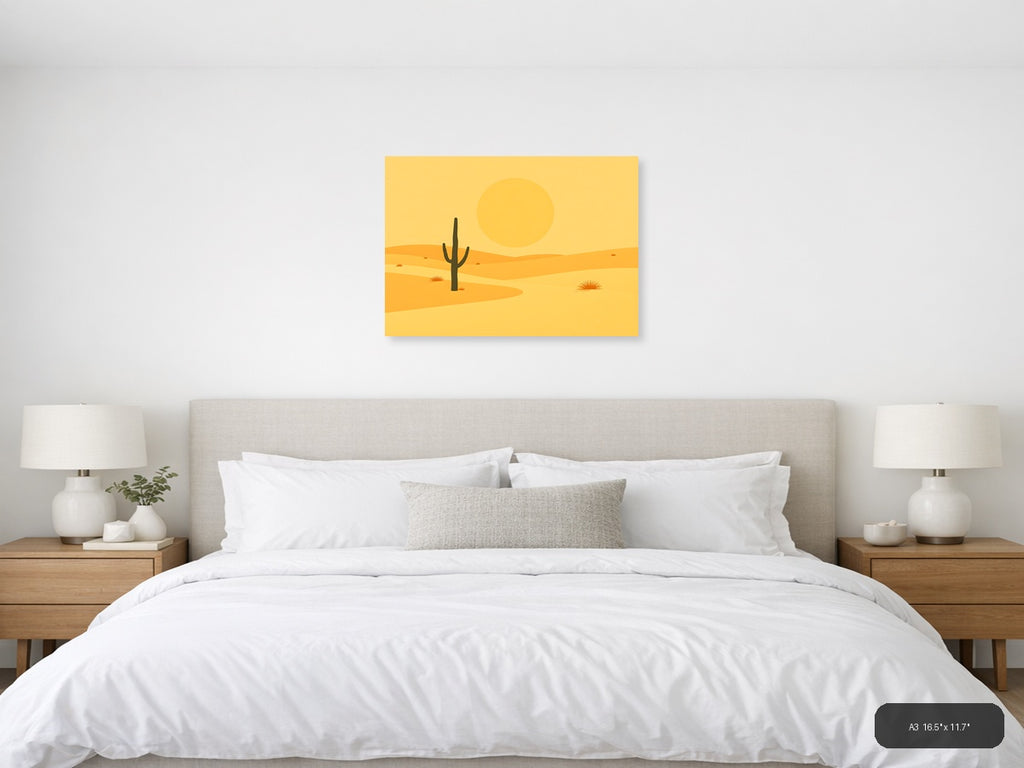 Vintage Desert Saguaro Cactus Sunset Landscape Wall Art — A3 / Bedroom