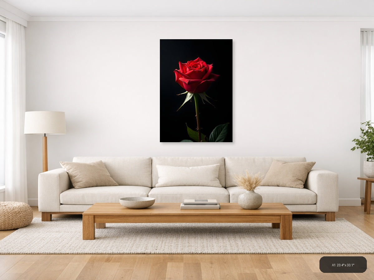 Red Rose on Black Background Photography Wall Art — A1 / Living Room